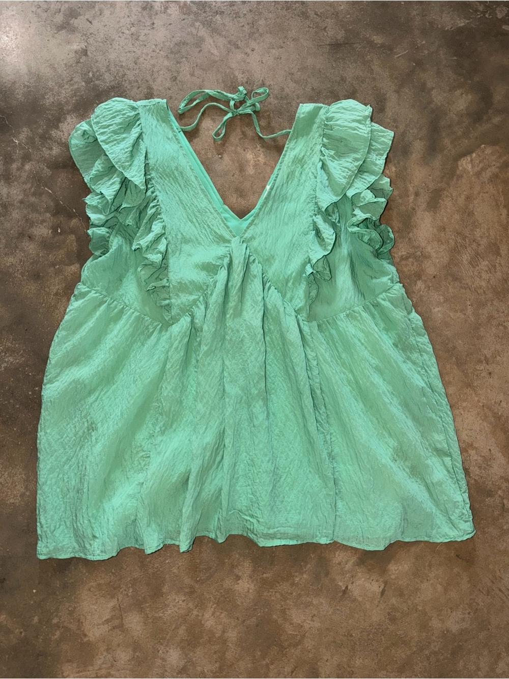 Entro Green Ruffle Sleeve V Neck Tie Back Textured Blouse Top XL Fall Photos